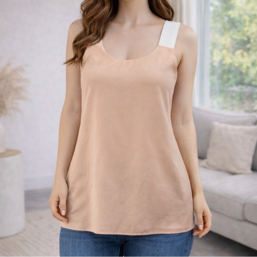 Club Monaco Peach White Sleeveless Silk Blouse Top